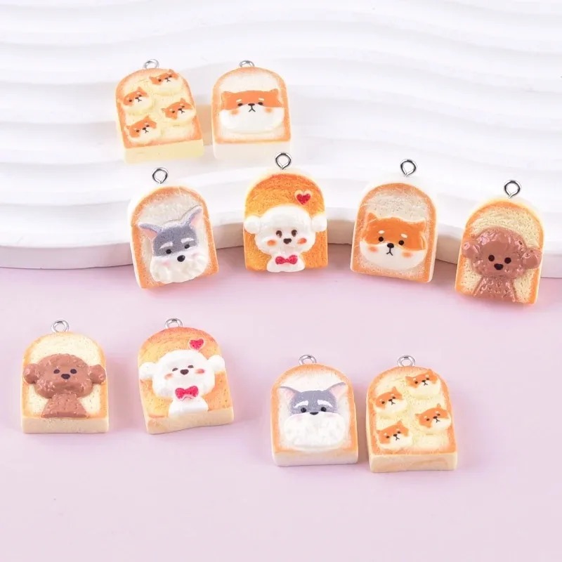 Resin Art Store - 10Pcs Cute Toast Dog Resin Pendants