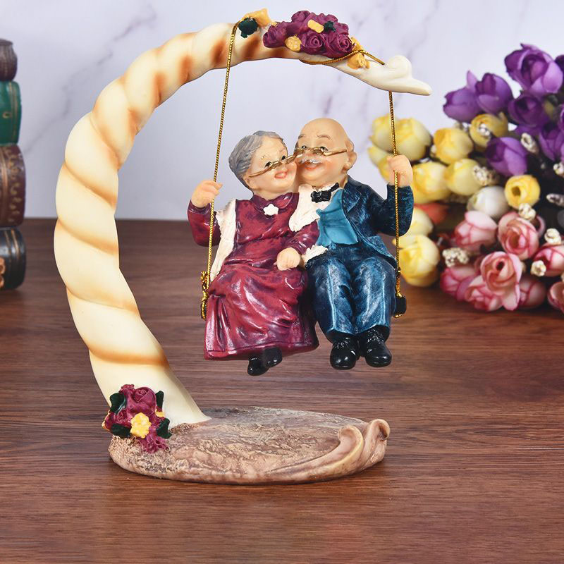 Resin Art Gift For Anniversary - Chinese Swing Old Couples Resin Figurines