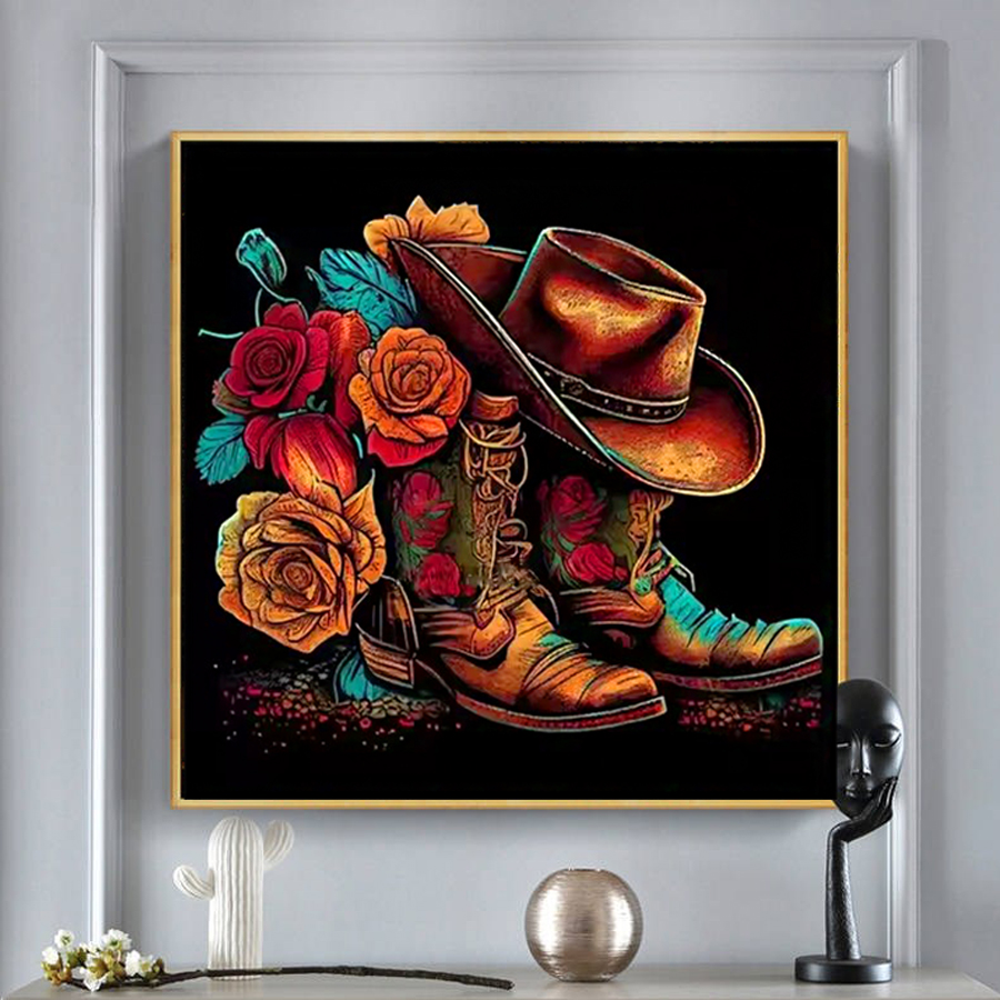 Resin Art With Rose - Cowboy Hat Boots Diamond Painting Kits