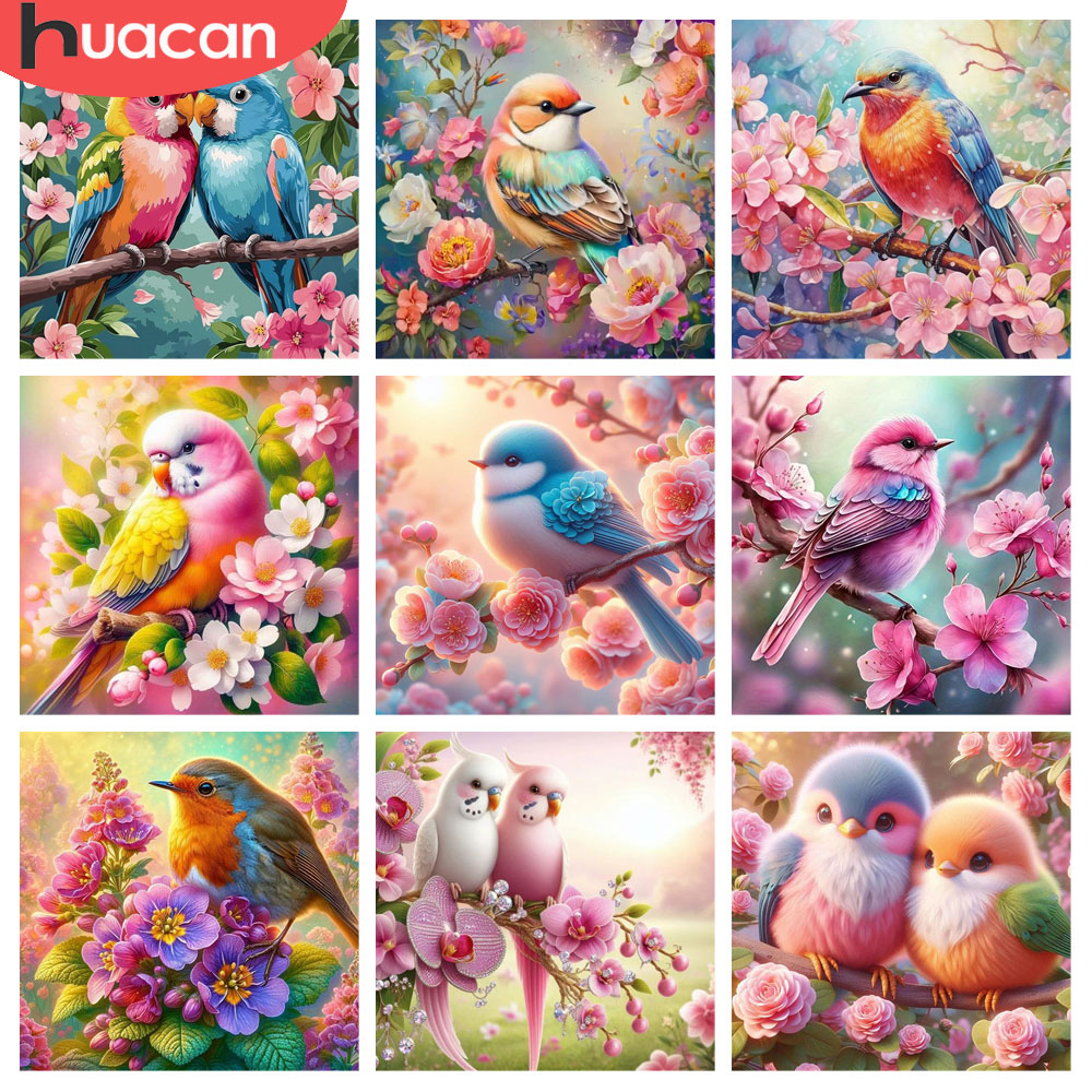 HUACAN Diamond Painting Bird F - Resin Art With Rose ulasan dan harga