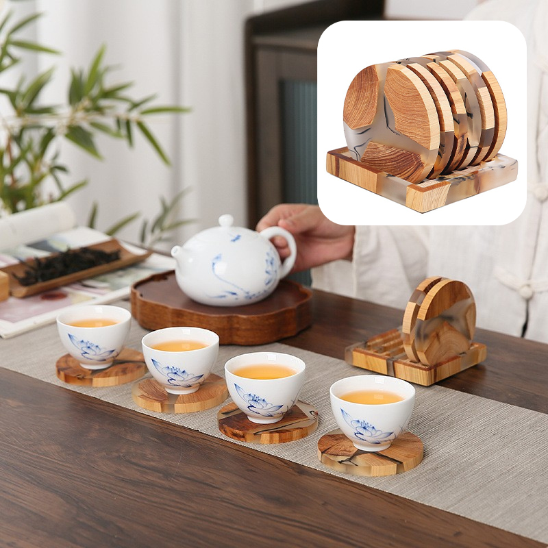 6Pcs Ink Style Tea Cup Coaster - Resin Mixing Cup ulasan dan harga